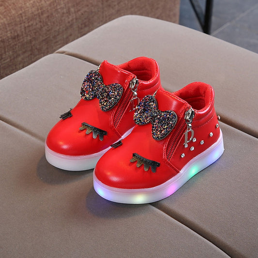 Kids Shoes Baby Infant Girls Eyelash Crystal Bowknot LED Luminous Boots Shoes Sneakers, Series 1