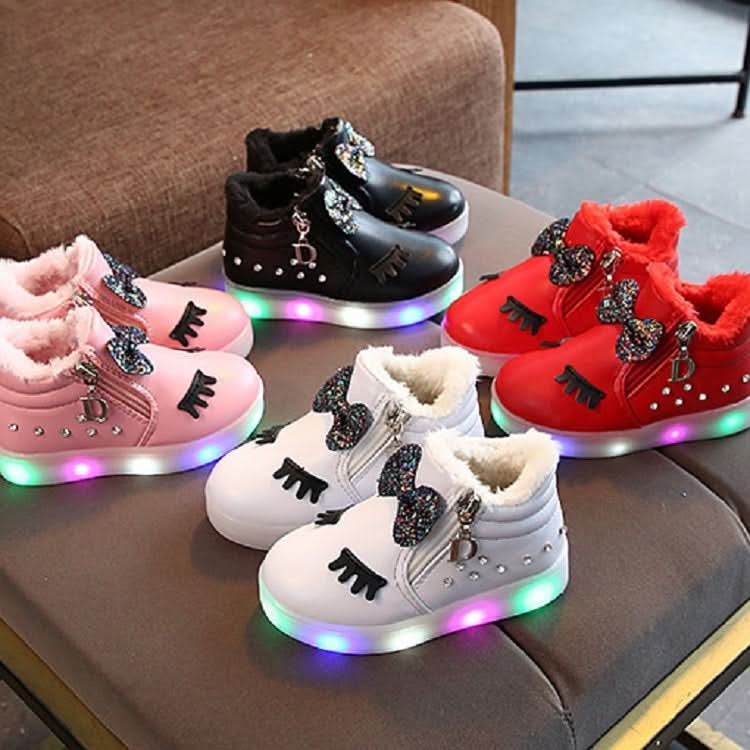 Kids Shoes Baby Infant Girls Eyelash Crystal Bowknot LED Luminous Boots Shoes Sneakers, Series 1 Reluova