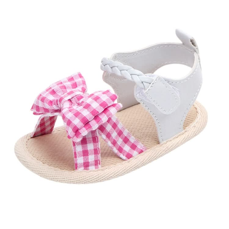 Bow Plaid Soft Weave Crib Anti-Slip Baby Girls Summer Shoes Anti-Slip Single Sandals Reluova