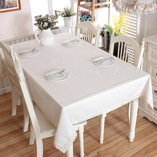 Linen Cotton Thicken Tablecloth Hem Splice Washable Coffee Dinner Table Cloth for Wedding Banquet My Store