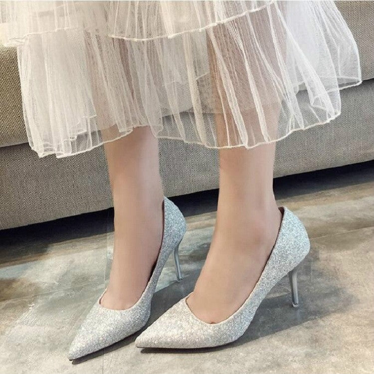 Women Shoes Shallow Glitter Frosted Stiletto