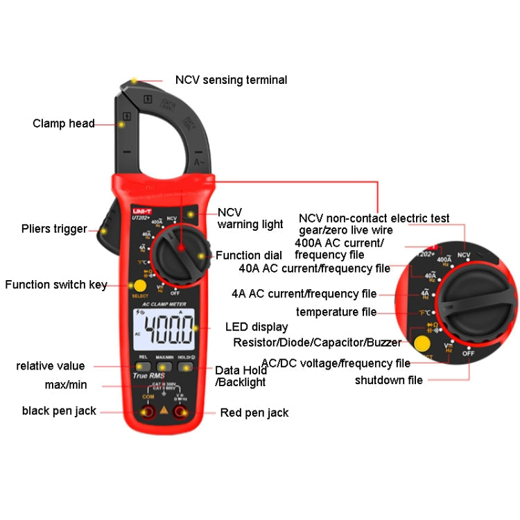 Digitaler Zangenamperemeter AC/DC-Spannungsprüfer