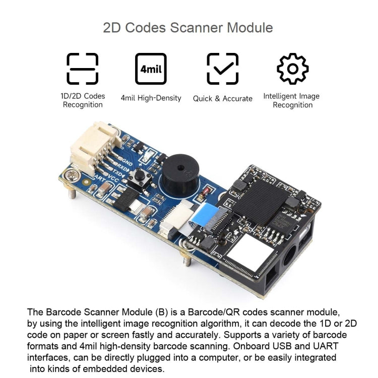 Waveshare 2D-Code-Scannermodul unterstützt 4mil Barcode-Scannen mit hoher Dichte, 23962