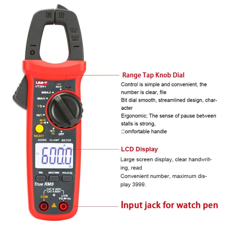 UNI-T  UT204+ 600A  Digital Clamp Meter AC DC Voltage Detector My Store