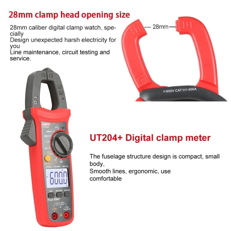 UNI-T  UT204+ 600A  Digital Clamp Meter AC DC Voltage Detector My Store