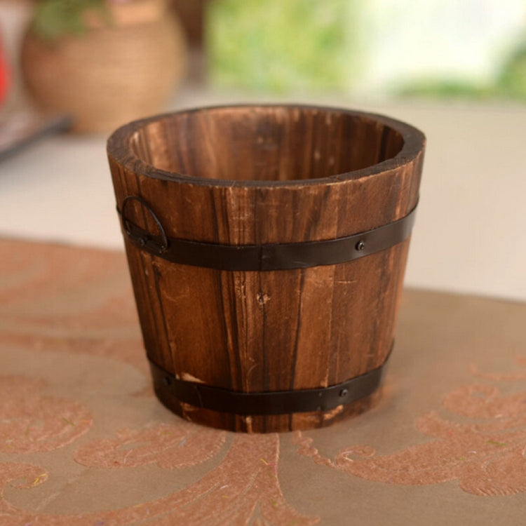 Balcony Vegetable Succulent Carbonized Wood Flower Pot Retro Small Wooden Bucket Home Decoration My Store