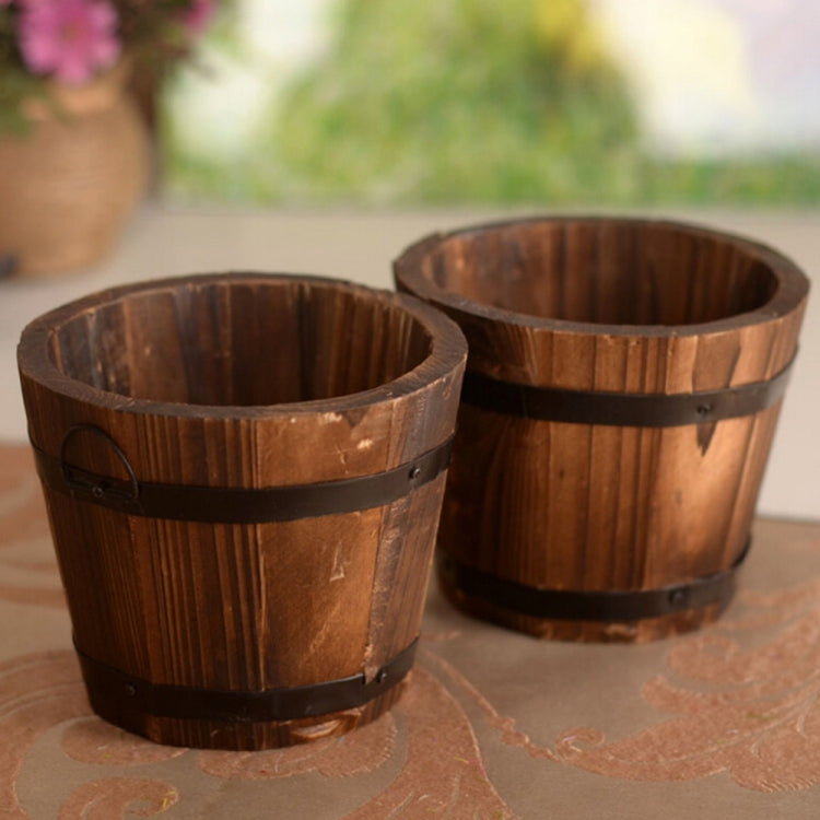 Balcony Vegetable Succulent Carbonized Wood Flower Pot Retro Small Wooden Bucket Home Decoration My Store