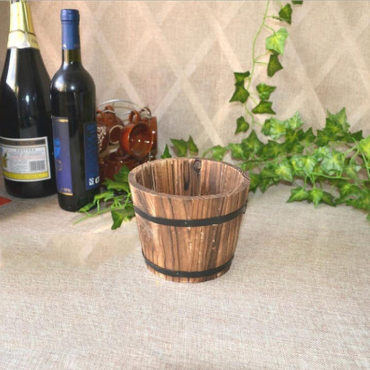 Balcony Vegetable Succulent Carbonized Wood Flower Pot Retro Small Wooden Bucket Home Decoration My Store