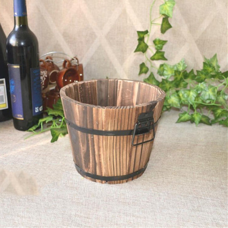 Balcony Vegetable Succulent Carbonized Wood Flower Pot Retro Small Wooden Bucket Home Decoration My Store