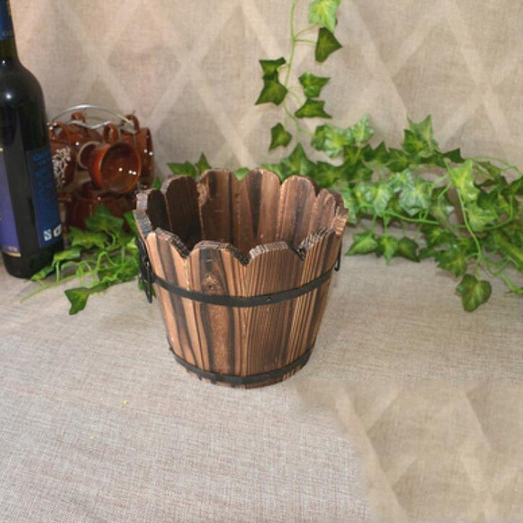 Balcony Vegetable Succulent Carbonized Wood Flower Pot Retro Small Wooden Bucket Home Decoration My Store