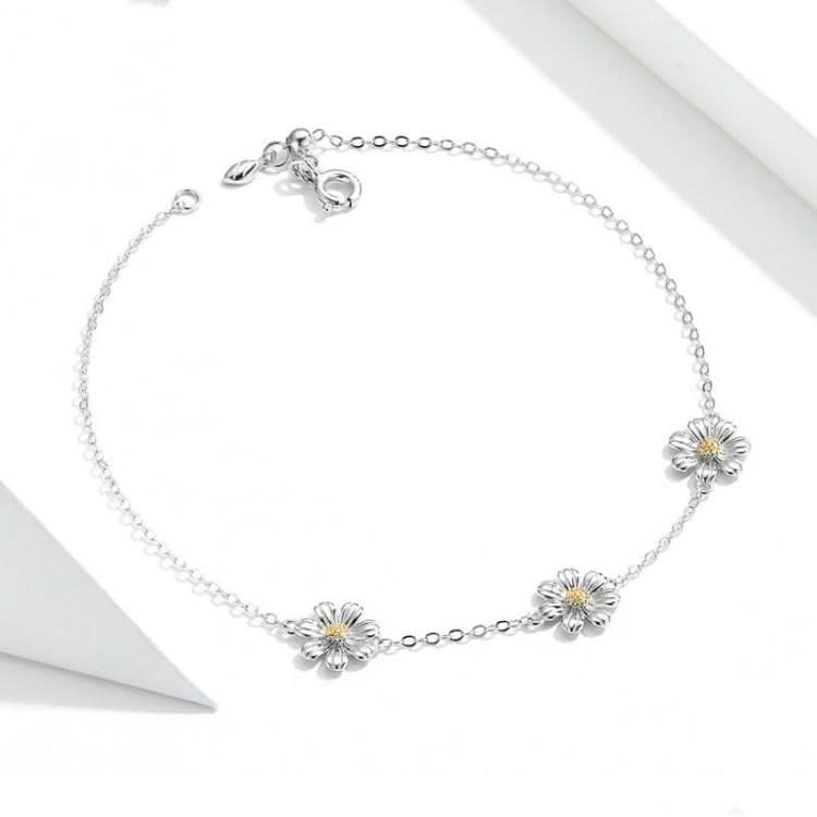 S925 Sterling Silver Platinum Plated Bracelet Cute Daisy Bracelet Reluova