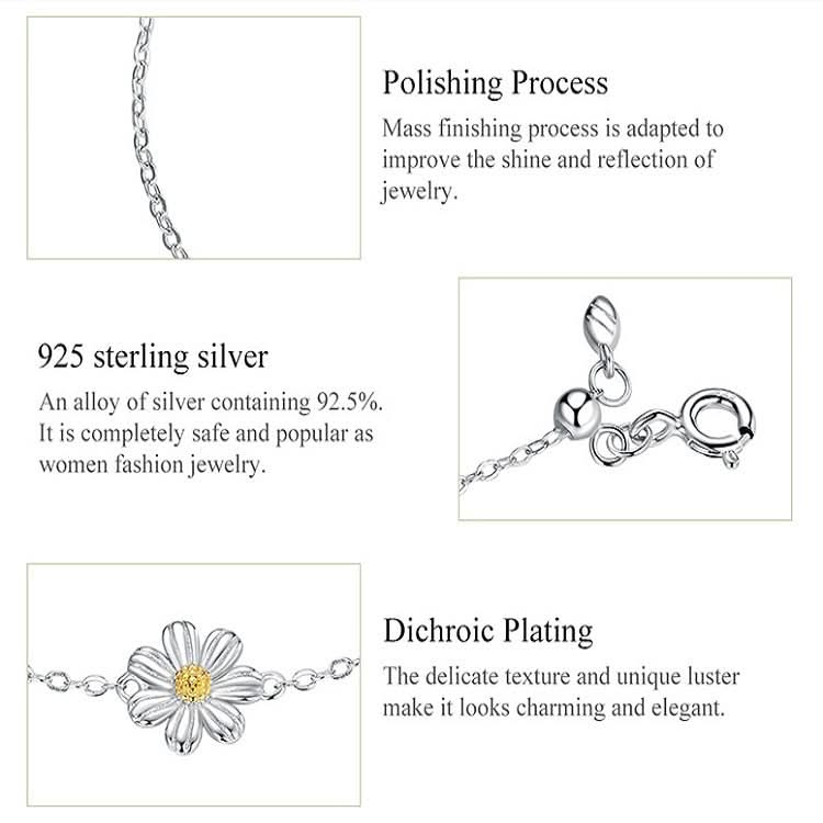 S925 Sterling Silver Platinum Plated Bracelet Cute Daisy Bracelet Reluova