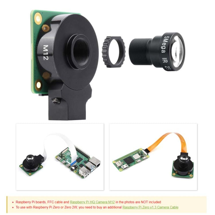 Waveshare WS0202505 For Raspberry Pi M12 Camera Lens ,5MP, 25mm Focal Length,Large Aperture,24054 My Store