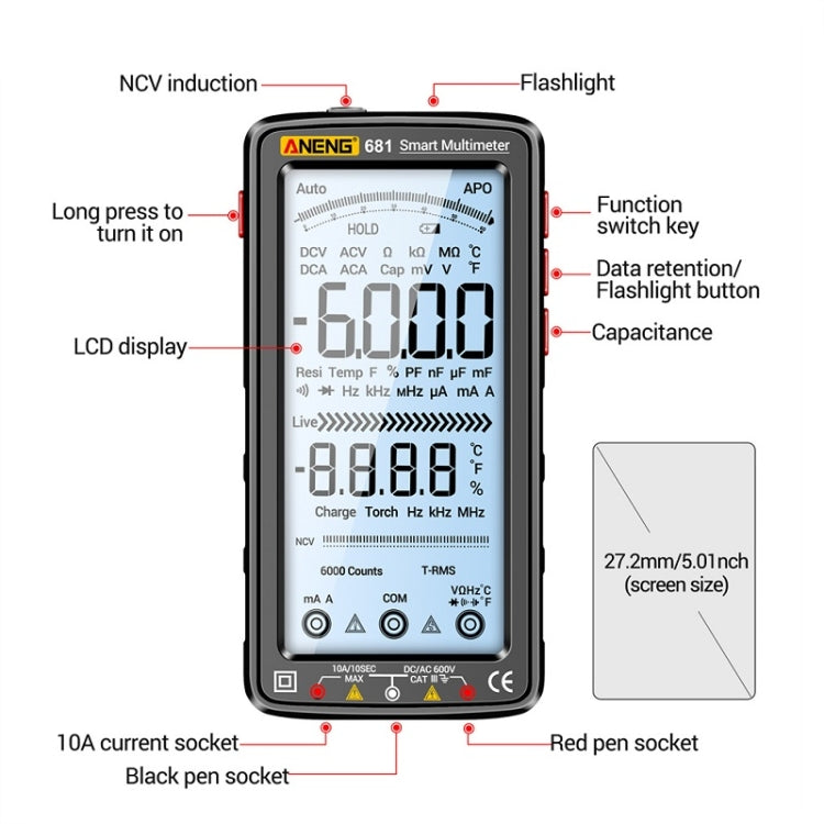 ANENG 681 LCD Digital Display Screen Smart Automatic Range Rechargeable Multimeter Reluova