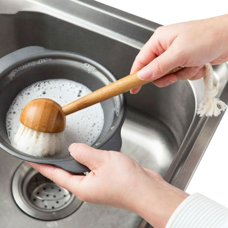 Home Kitchen Wooden Non-sticky Oil Washing Pot Brush Long Handle Dish Brush - Reluova