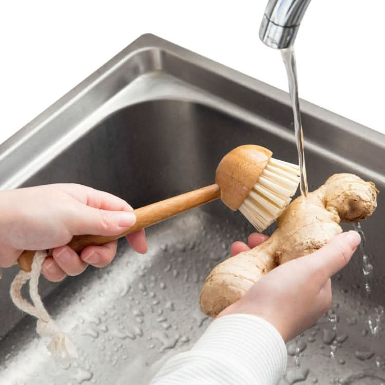 Home Kitchen Wooden Non-sticky Oil Washing Pot Brush Long Handle Dish Brush - Reluova