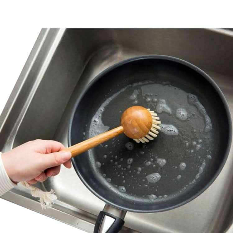 Home Kitchen Wooden Non-sticky Oil Washing Pot Brush Long Handle Dish Brush - Reluova