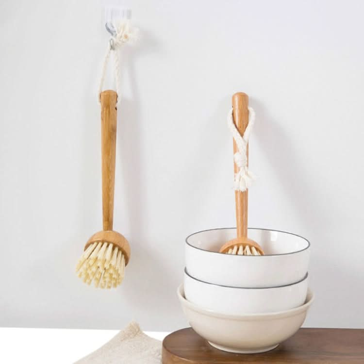 Home Kitchen Wooden Non-sticky Oil Washing Pot Brush Long Handle Dish Brush - Reluova