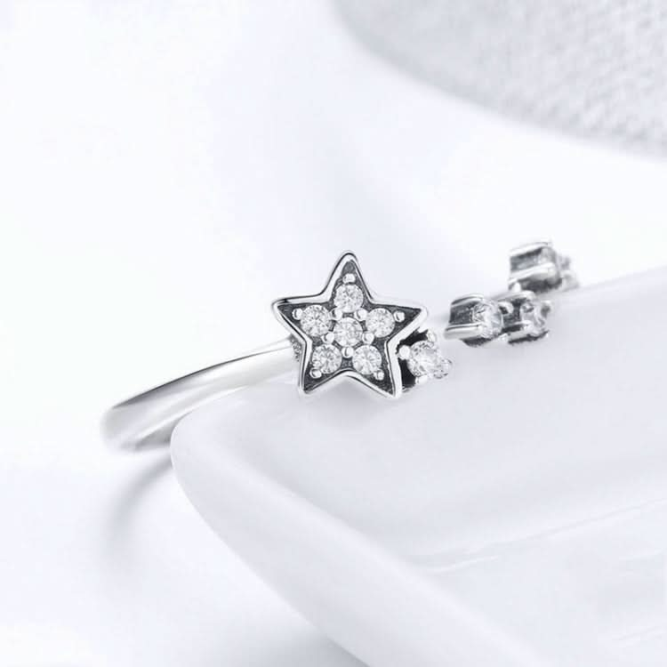 Star Inlaid Zircon Ring Hollow S925 Sterling Silver Ladies Five-pointed Star Open Ring Reluova