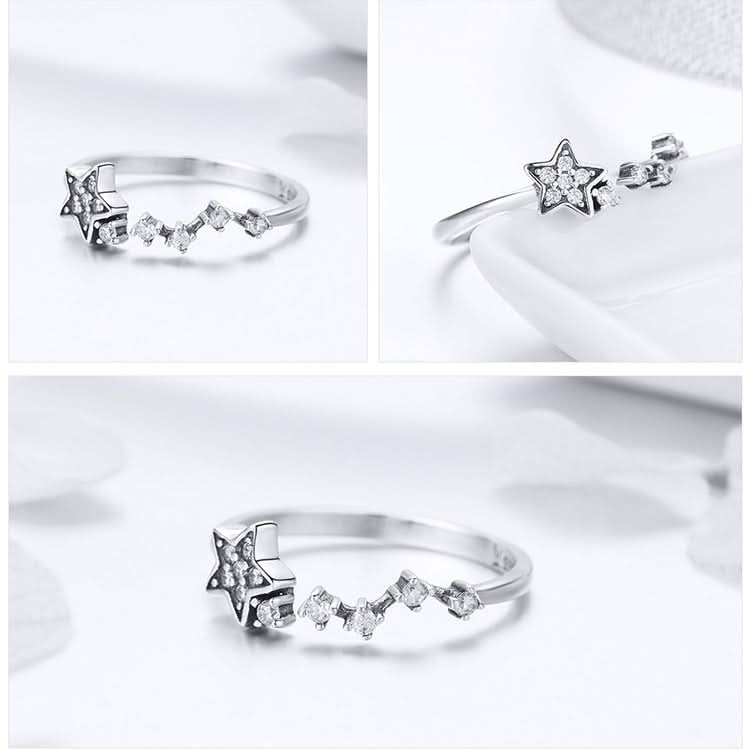 Star Inlaid Zircon Ring Hollow S925 Sterling Silver Ladies Five-pointed Star Open Ring Reluova