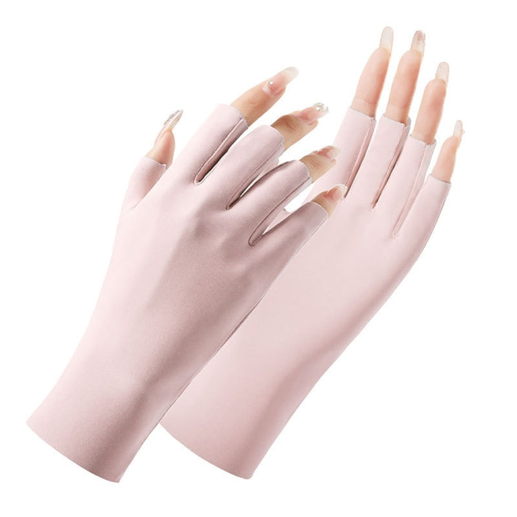 Ladies Sunscreen Gloves Half Finger Ice Silk Gloves,Style: