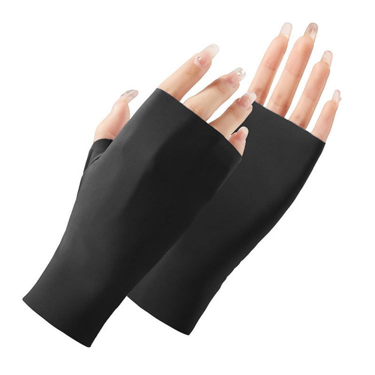 Ladies Sunscreen Gloves Half Finger Ice Silk Gloves,Style: