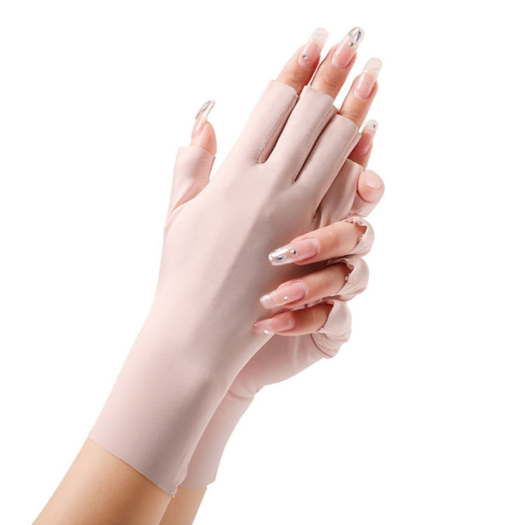 Ladies Sunscreen Gloves Half Finger Ice Silk Gloves,Style: