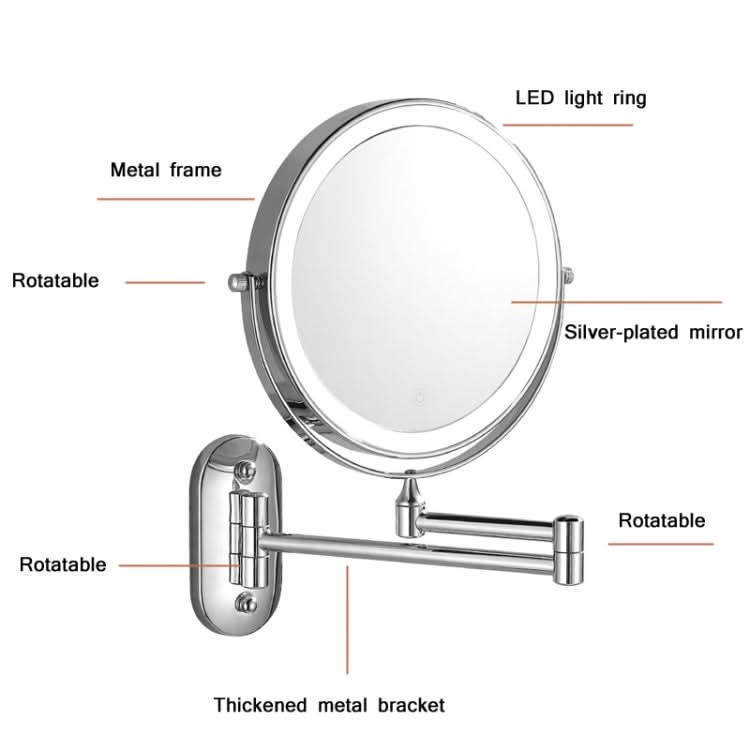 8 Inch Wall-Mounted Double-Sided Makeup Mirror LED Three-Tone Light Bathroom Mirror White Light-Reluova