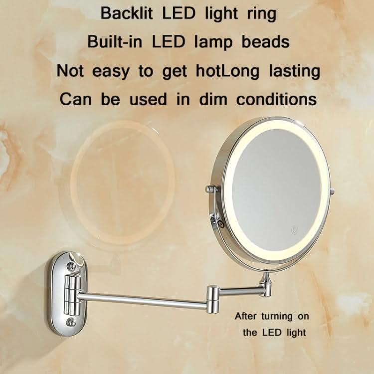 8 Inch Wall-Mounted Double-Sided Makeup Mirror LED Three-Tone Light Bathroom Mirror White Light-Reluova