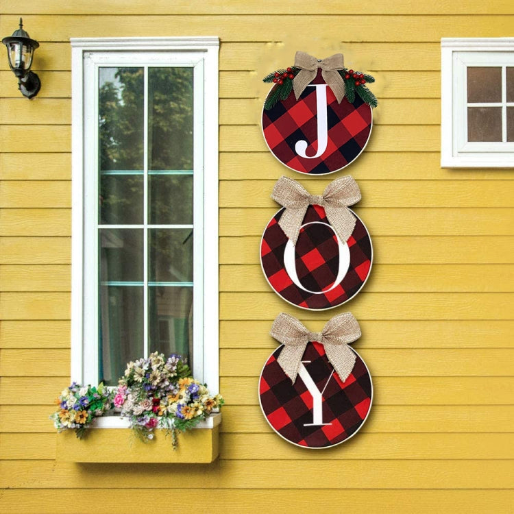 Christmas Decorations Home Windows And Doors Staircase Scene Layout DIY Red And Black Grid Christmas Wreath