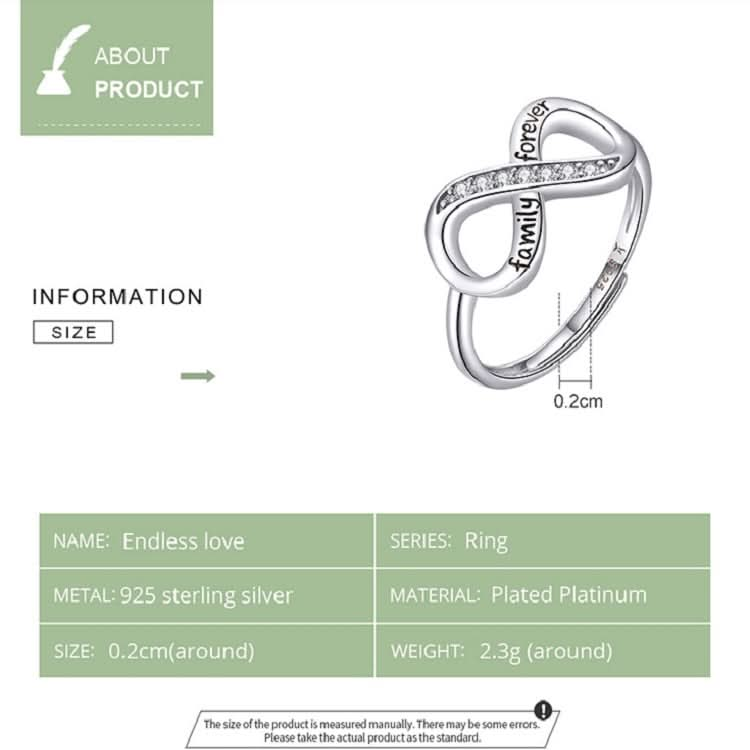 S925 Sterling Silver Ring Infinite Love Opening Adjustable Platinum Plated Ring Reluova