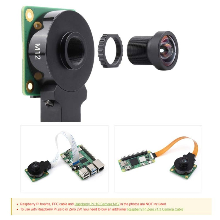 Waveshare WS1132712 For Raspberry Pi M12 High Resolution Lens, 12MP, 113 Degree FOV, 2.7mm Focal Length,23965