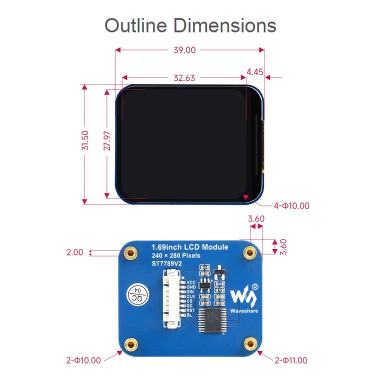 Waveshare 1.69 Inch 240×280 Resolution IPS LCD Display Module With SPI Interface My Store