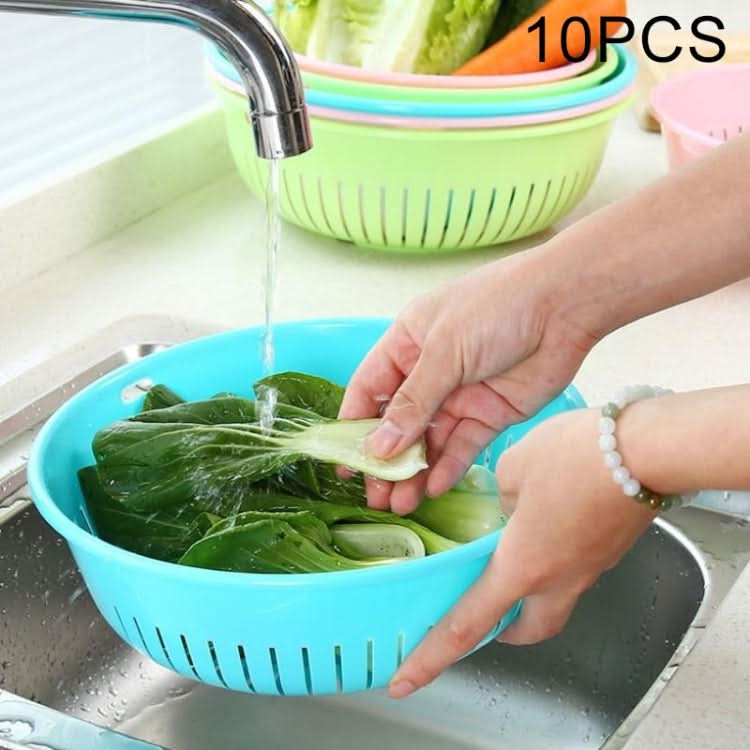 10 PCS Round Hollow Plastic Drain Basket Kitchen Fruit and Vegetable Storage Basket - Reluova 