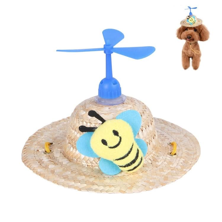 Pet Bamboo Dragonfly Straw Hat Headdress Cat Dog Decoration - Reluova