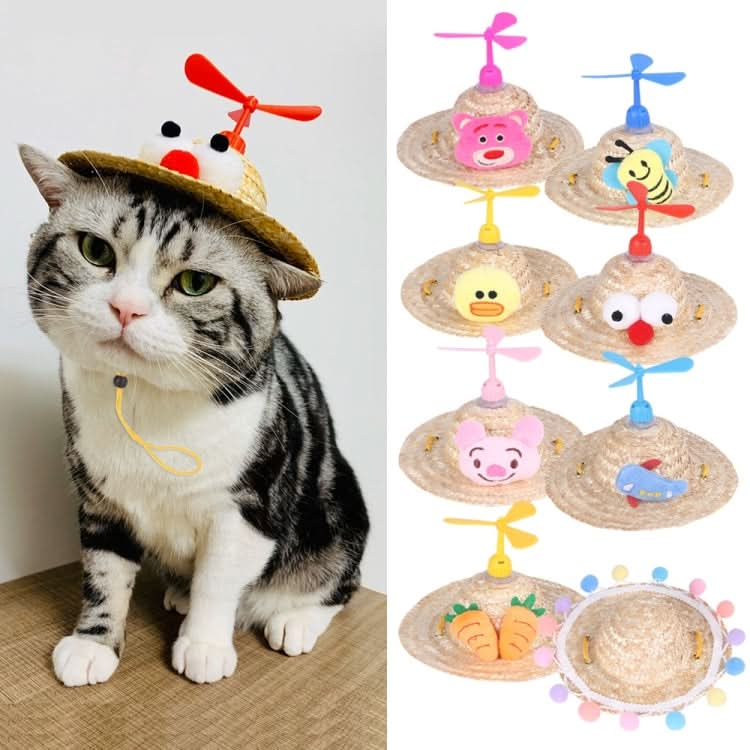 Pet Bamboo Dragonfly Straw Hat Headdress Cat Dog Decoration - Reluova