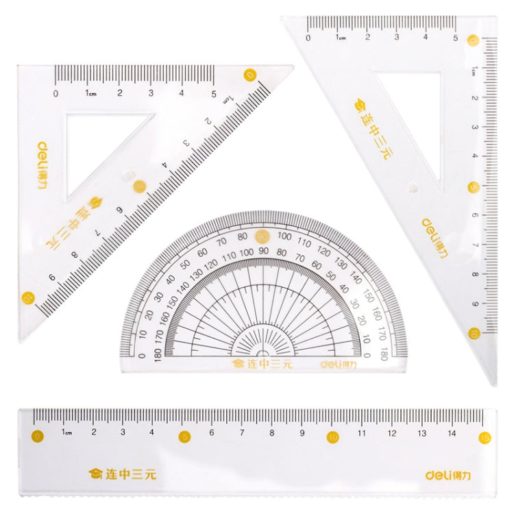 Deli 4 in 1 Student Exam Ruler Four-piece Set Containing Ruler Triangle Protractor My Store