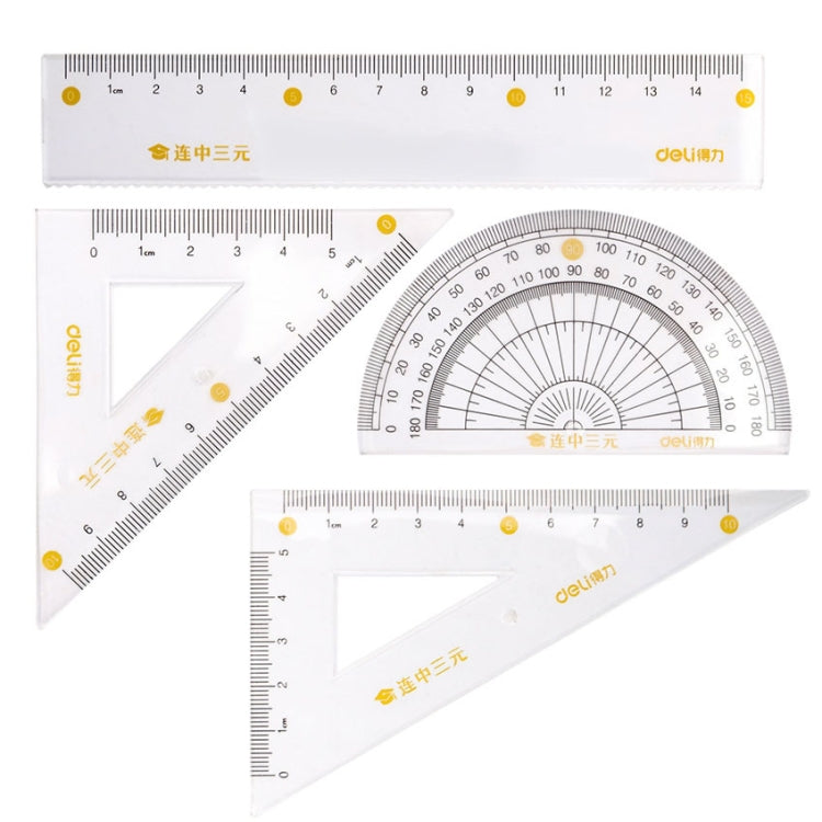 Deli 4 in 1 Student Exam Ruler Four-piece Set Containing Ruler Triangle Protractor My Store