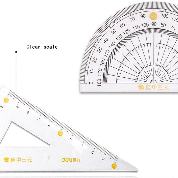 Deli 4 in 1 Student Exam Ruler Four-piece Set Containing Ruler Triangle Protractor My Store