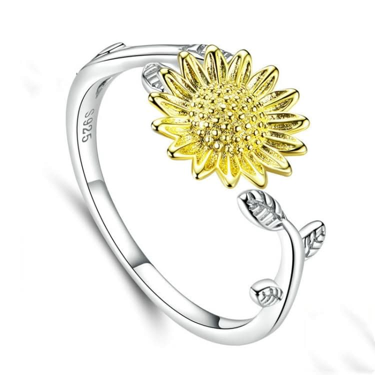 Golden Sunflower Ring Platinum Plated S925 Sterling Silver Girls Silver Ring Reluova