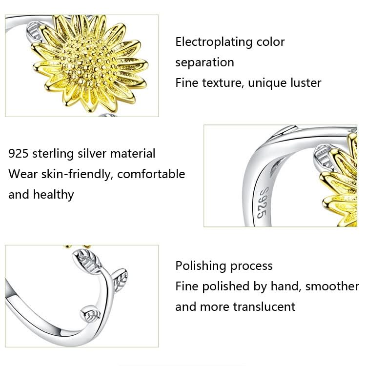 Golden Sunflower Ring Platinum Plated S925 Sterling Silver Girls Silver Ring Reluova