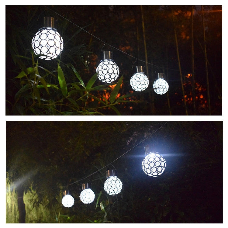 2 PCS Solar Hollow Ball Pendent Lamp Decorative Garden Light