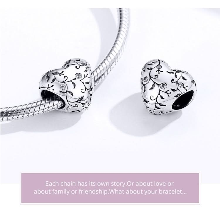 S925 Sterling Silver Heart-shaped Retro Pattern Loose Beads DIY Bracelet Jewelry Accessories