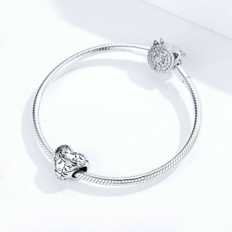 S925 Sterling Silver Heart-shaped Retro Pattern Loose Beads DIY Bracelet Jewelry Accessories