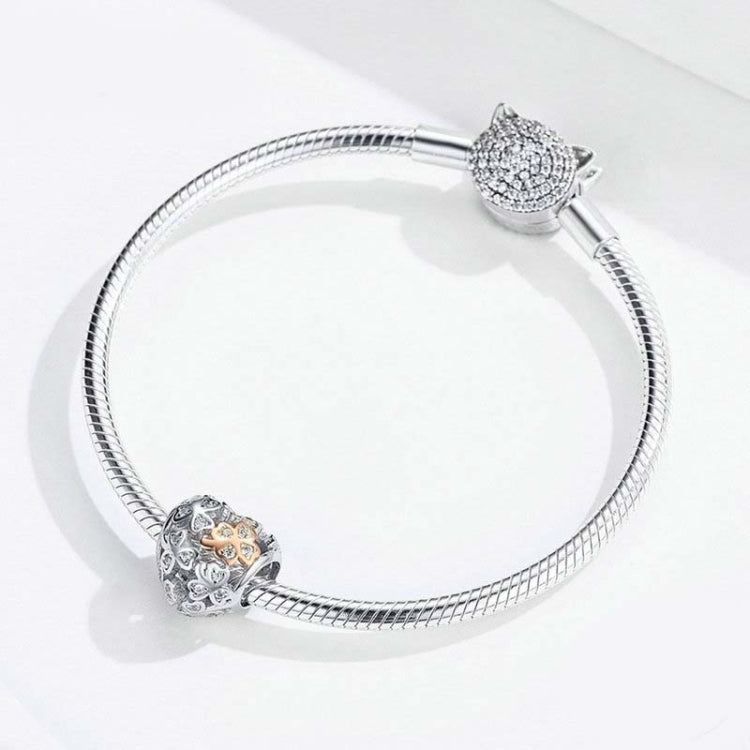 925 Sterling Silver Heart-shaped Beaded Hollow Four-leaf Clover DIY Bracelet Accessories