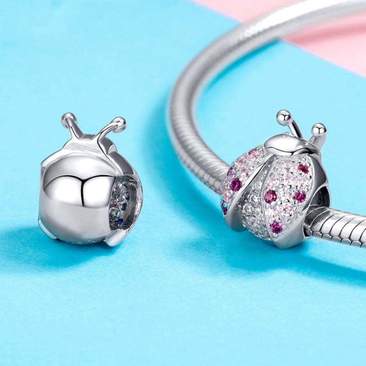 925 Sterling Silver Ladybug Pink Cubic Zircon Insect Charms Beads For Bracelets DIY