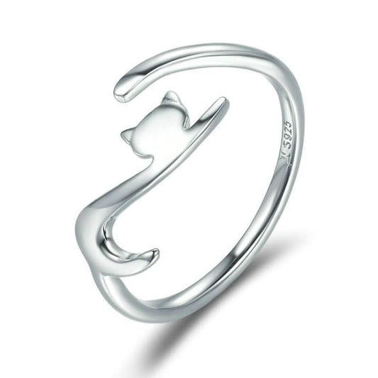 Naughty Cat Sterling Silver Ring Fashion Open Ring Reluova