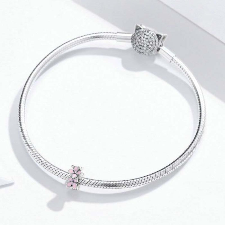 925 Sterling Silver Pink Enamel Flower Charm Women Bracelet  DIY Jewelry Beads-Reluova