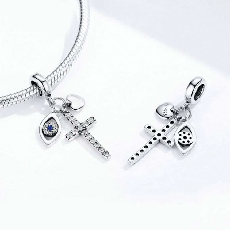 S925 Sterling Silver Pendant Cross Demon Eye DIY Bracelet Charm