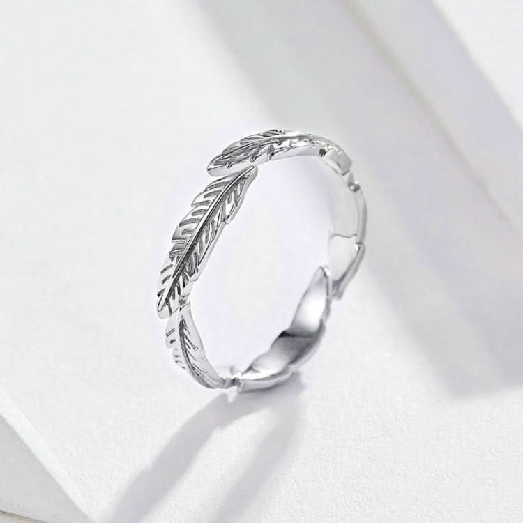 Sterling Silver Ring White Feather Ring Fashion Simple Ring Reluova